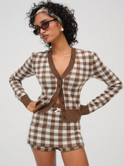 Gingham Knit Skort Brown