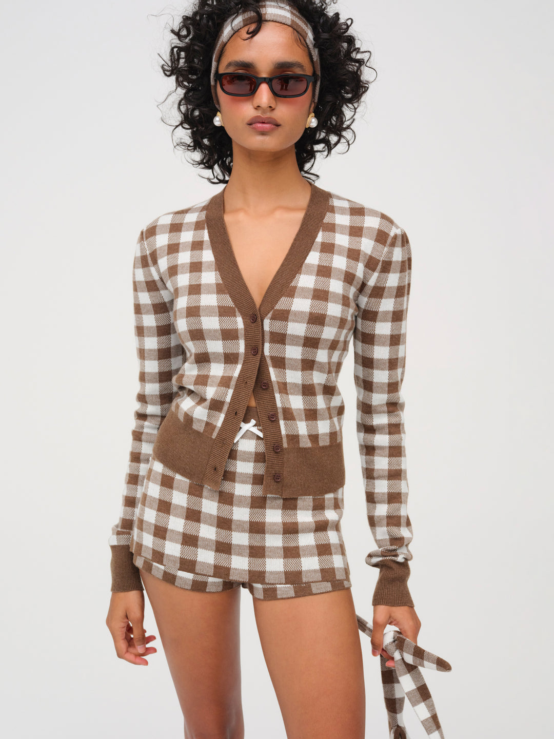 Gingham Knit Skort Brown