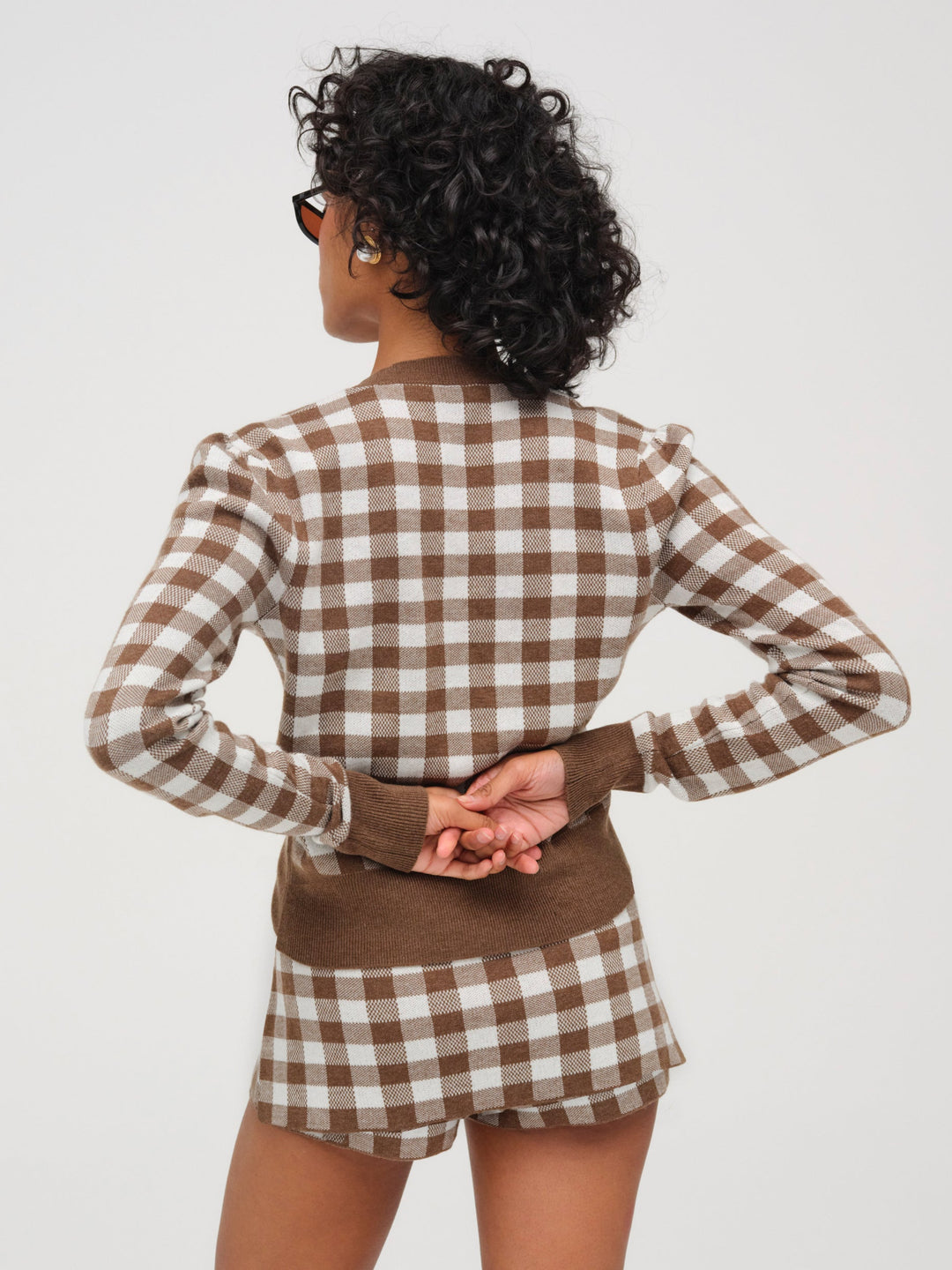 Gingham Knit Cardigan Brown