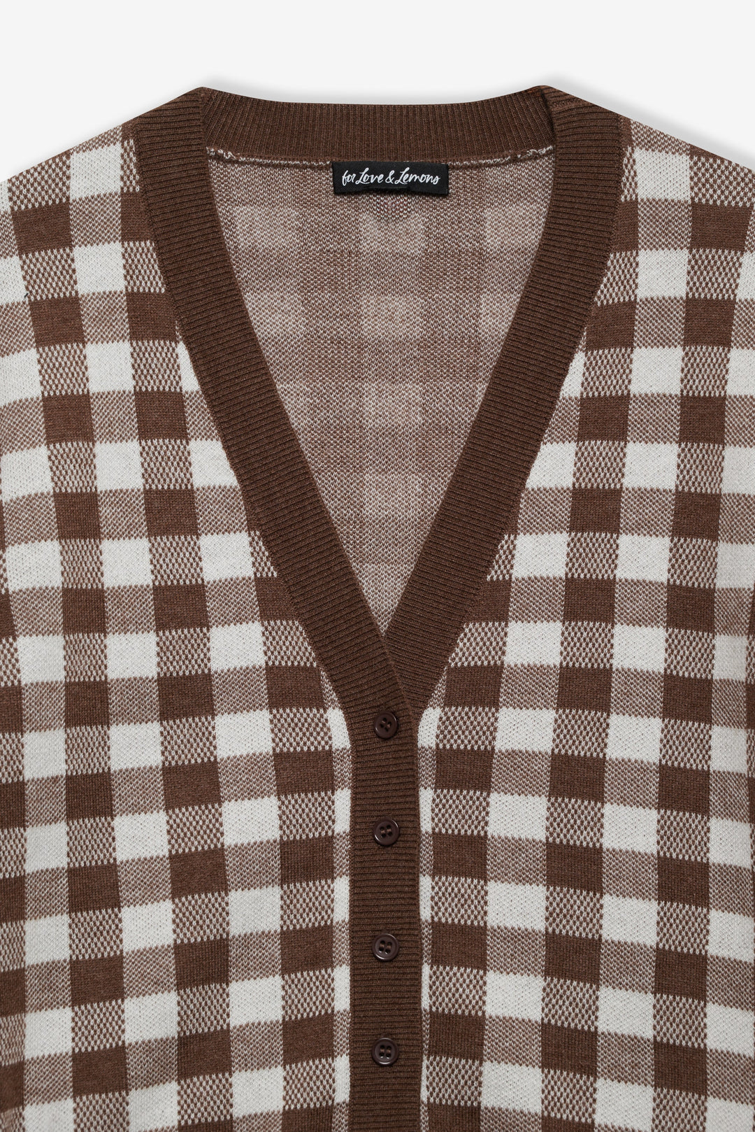 Gingham Knit Cardigan Brown