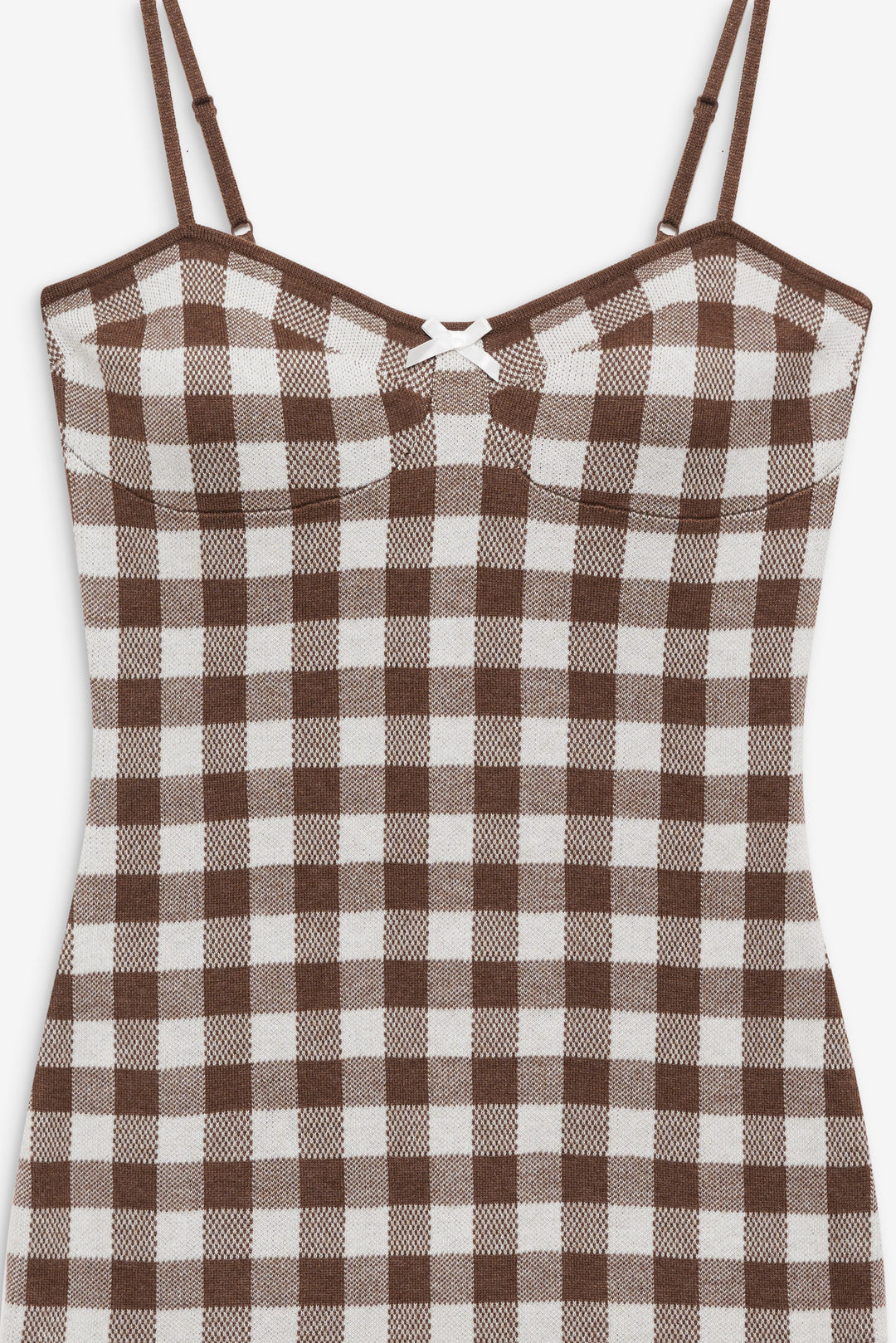 Gingham Knit Mini Dress Brown