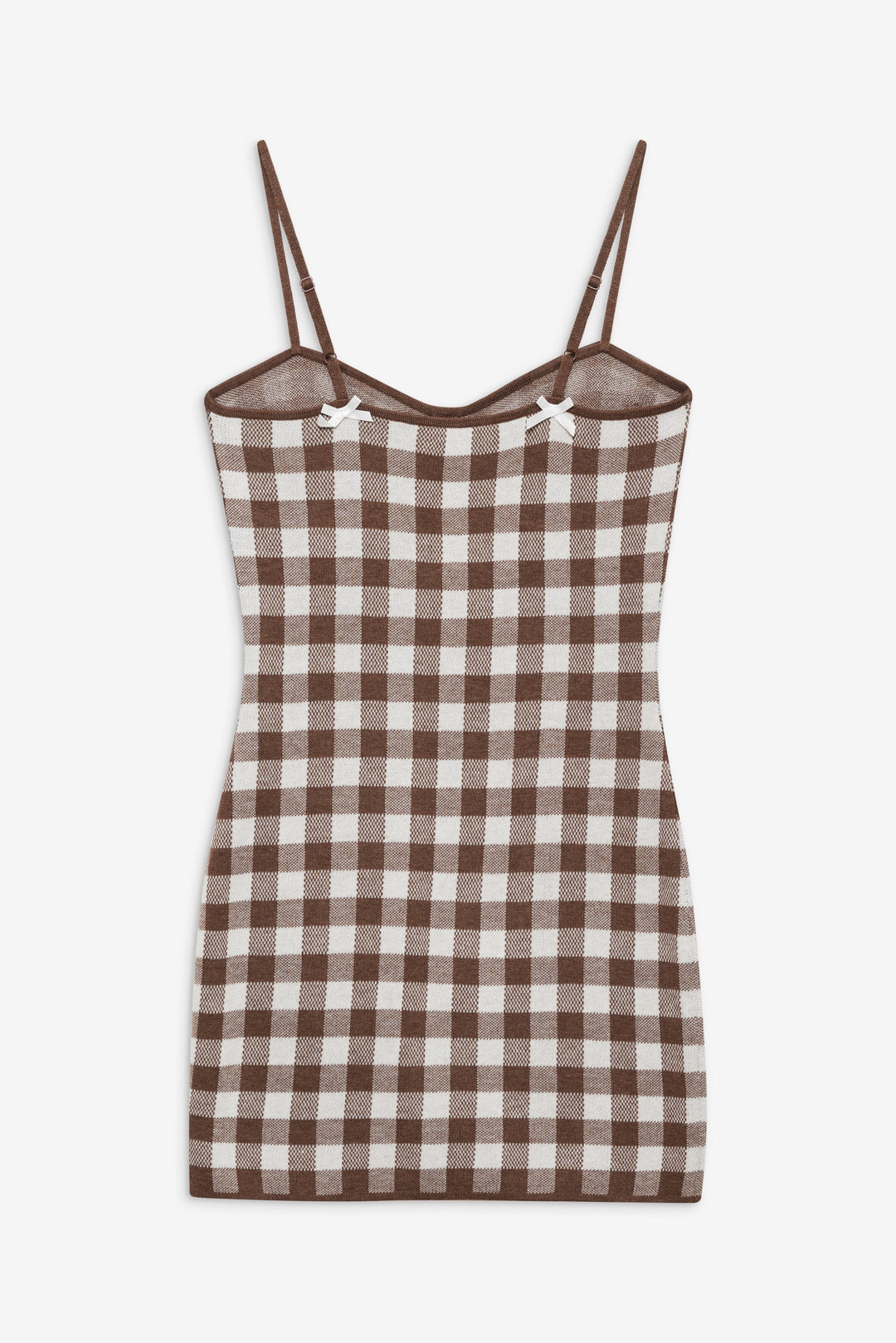 Gingham Knit Mini Dress Brown