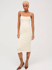 Sisi Scallop Knit Midi Dress Cream