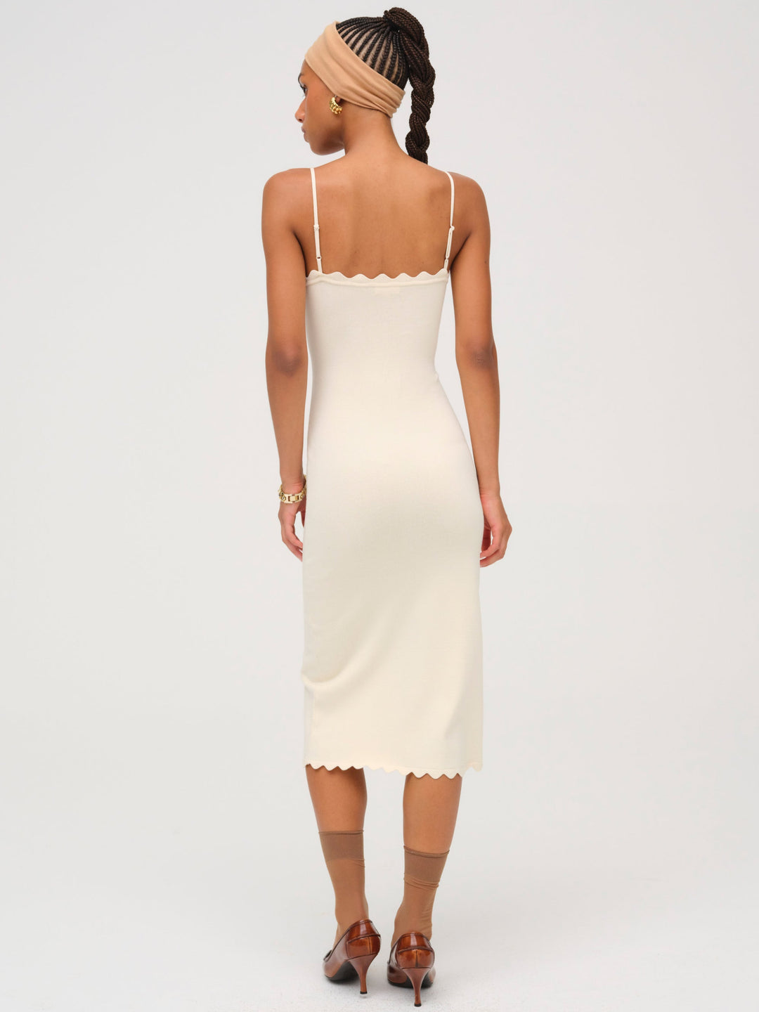 Sisi Scallop Knit Midi Dress Cream