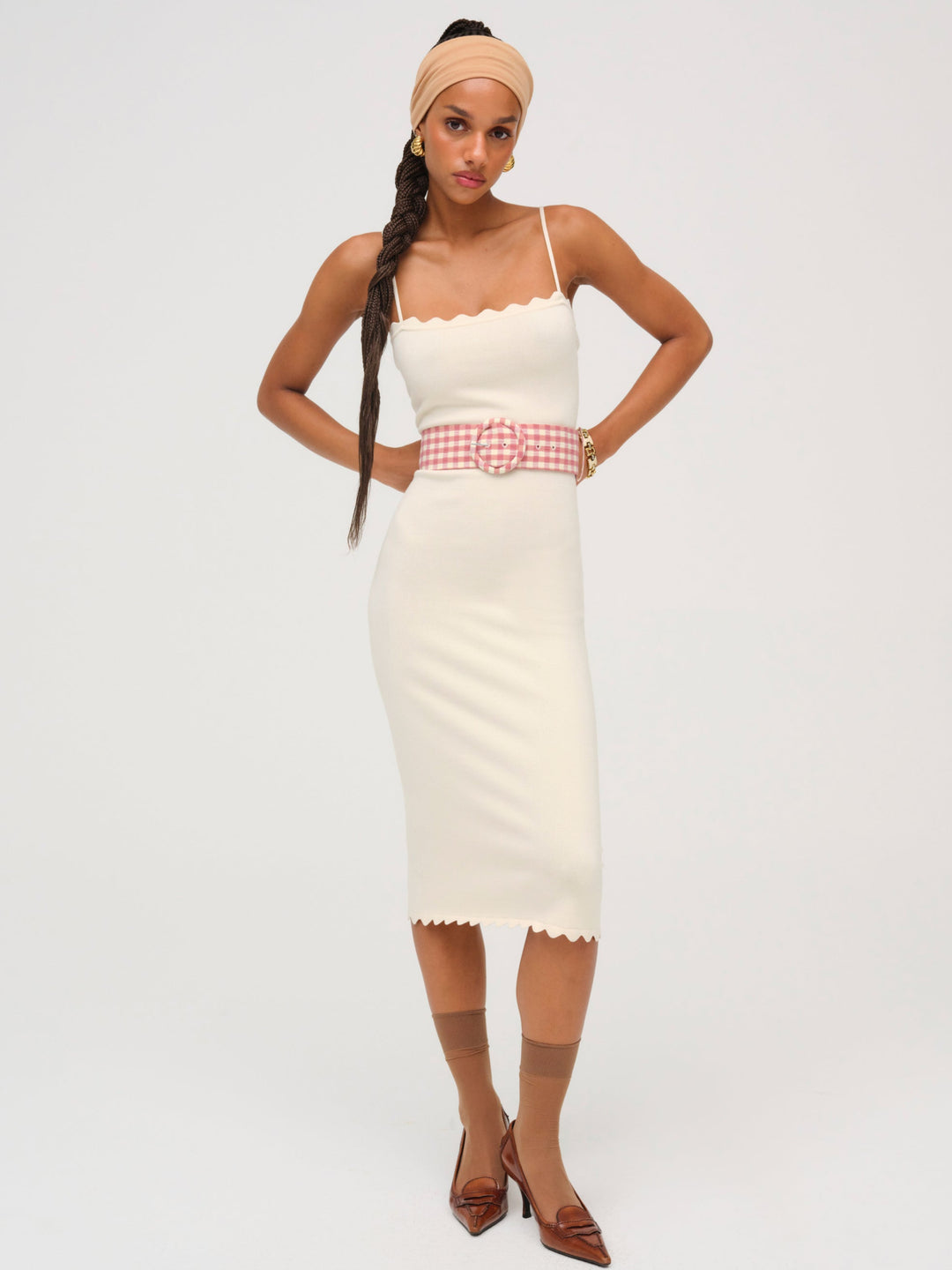 Sisi Scallop Knit Midi Dress Cream