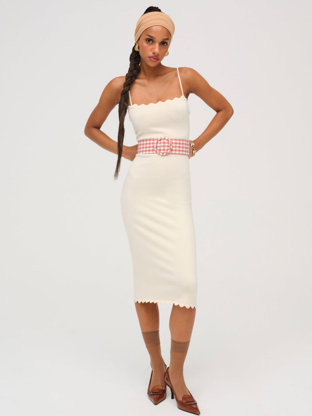 Sisi Scallop Knit Midi Dress Cream