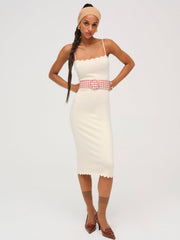 Sisi Scallop Knit Midi Dress Cream