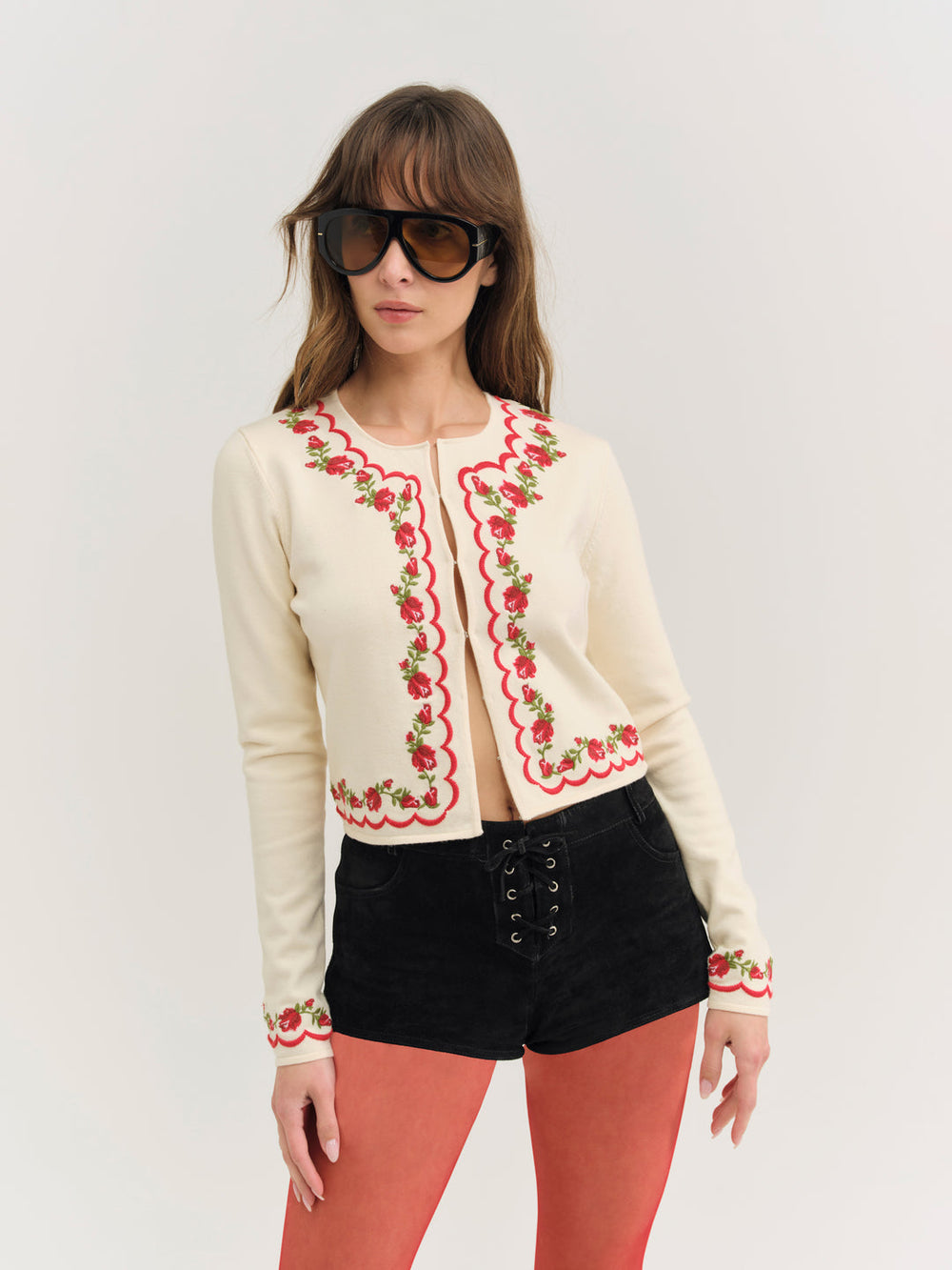 Rose Waltz Scalloped Knit Cardigan Cream