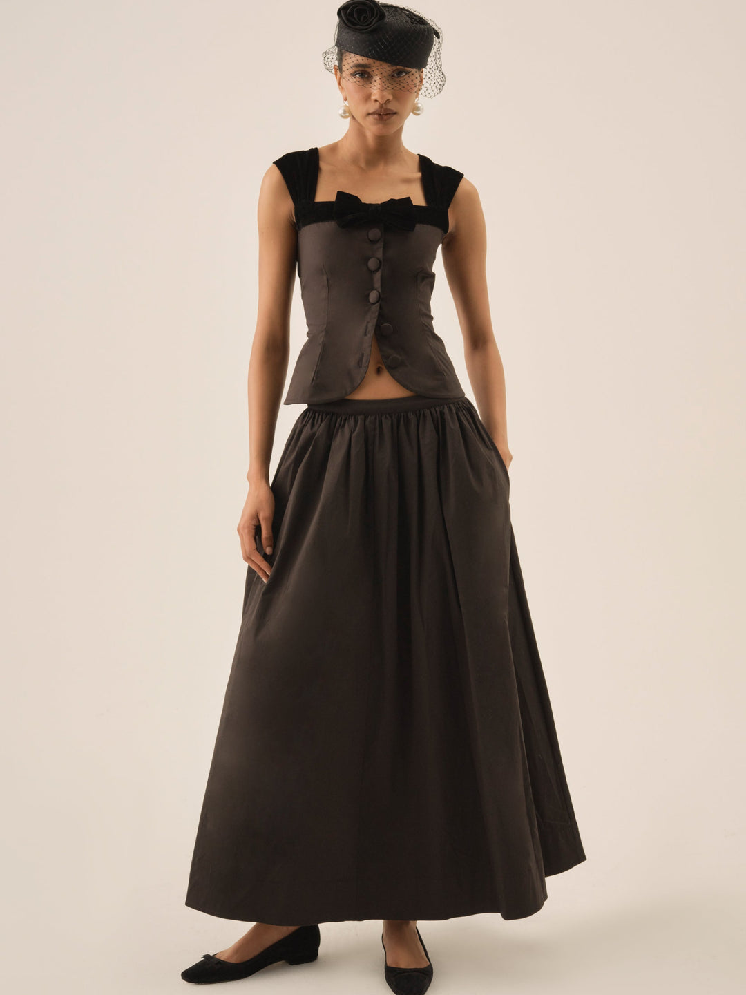 Train Station Poplin Maxi Skirt Black