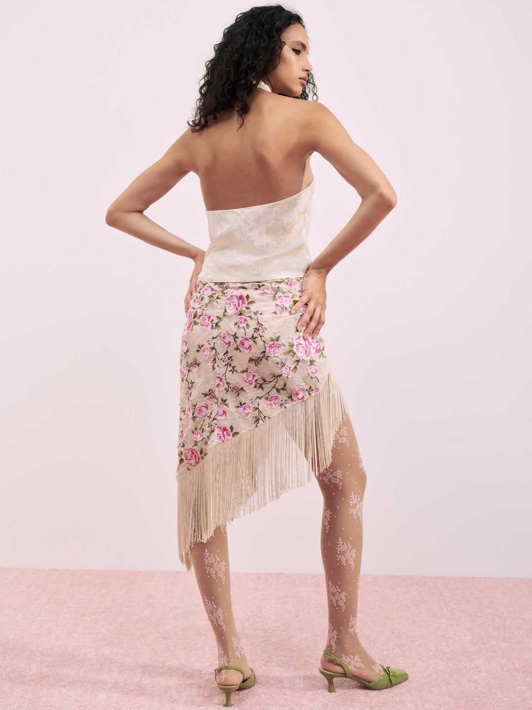 Esme Rose Embroidered Asymmetrical Skirt Pink