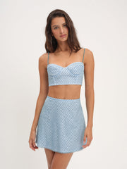 Glitter Grid Mini Skirt Blue