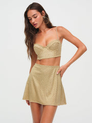 Glitter Grid Mini Skirt Gold