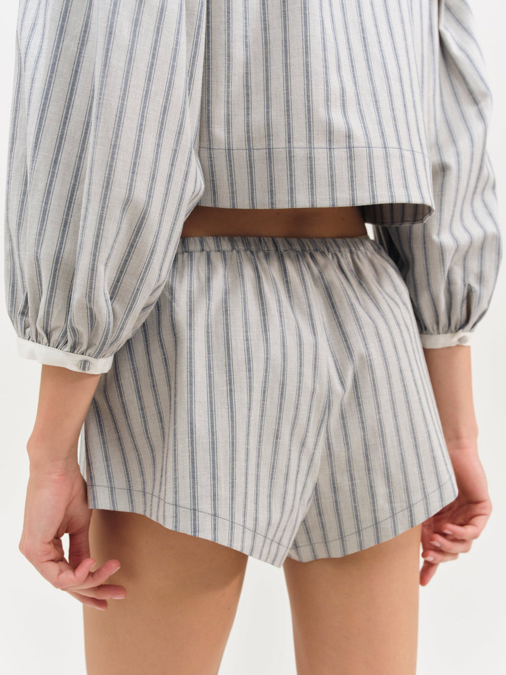 Linen Stripe Shorts Blue