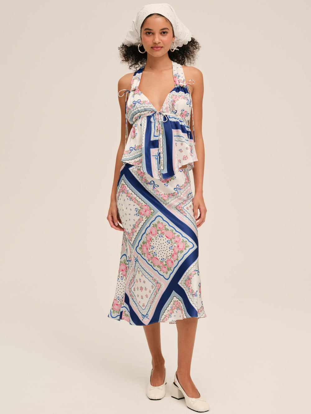 Summer Scarf Midi Skirt Blue