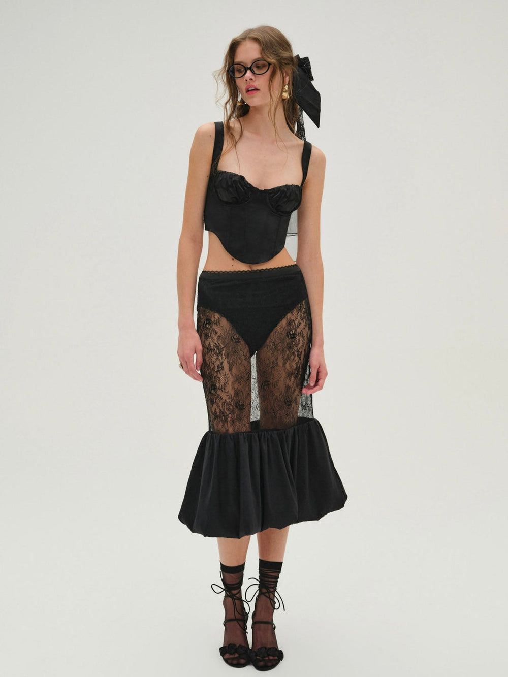 Sugarplum Lace Midi Skirt Black