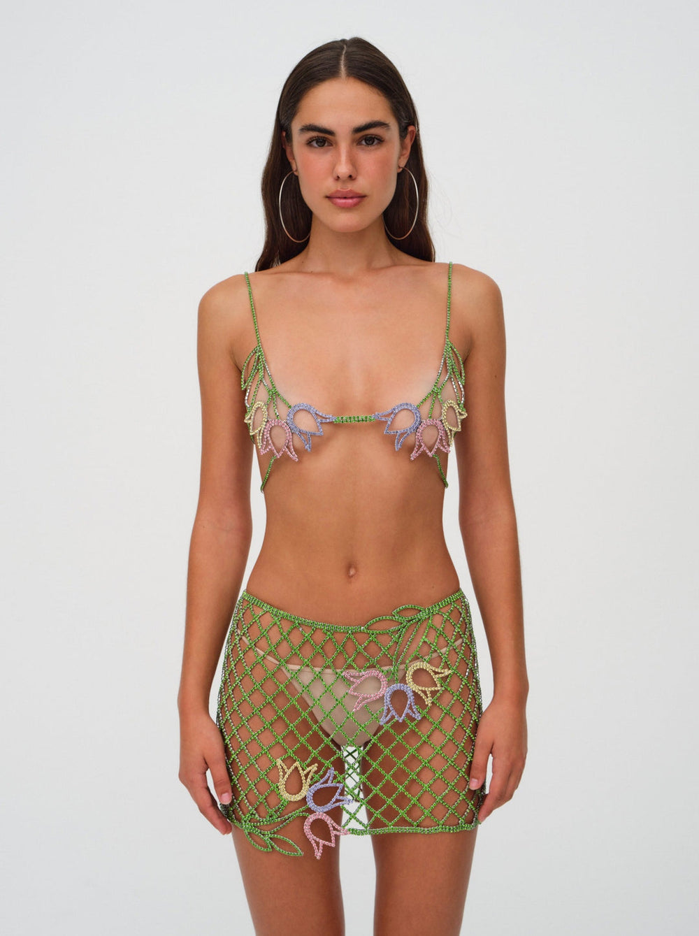 Tulip Grid Rhinestone Skirt Green