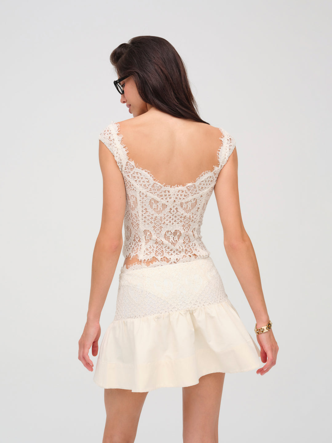 Doily Lace Mini Skirt Cream