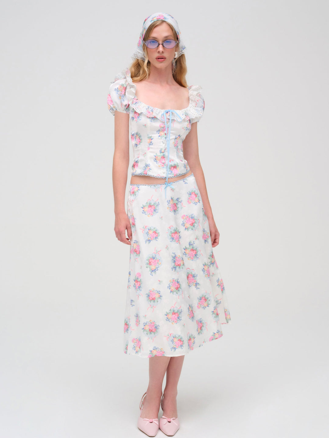 Doily Bouquet Midi Skirt White