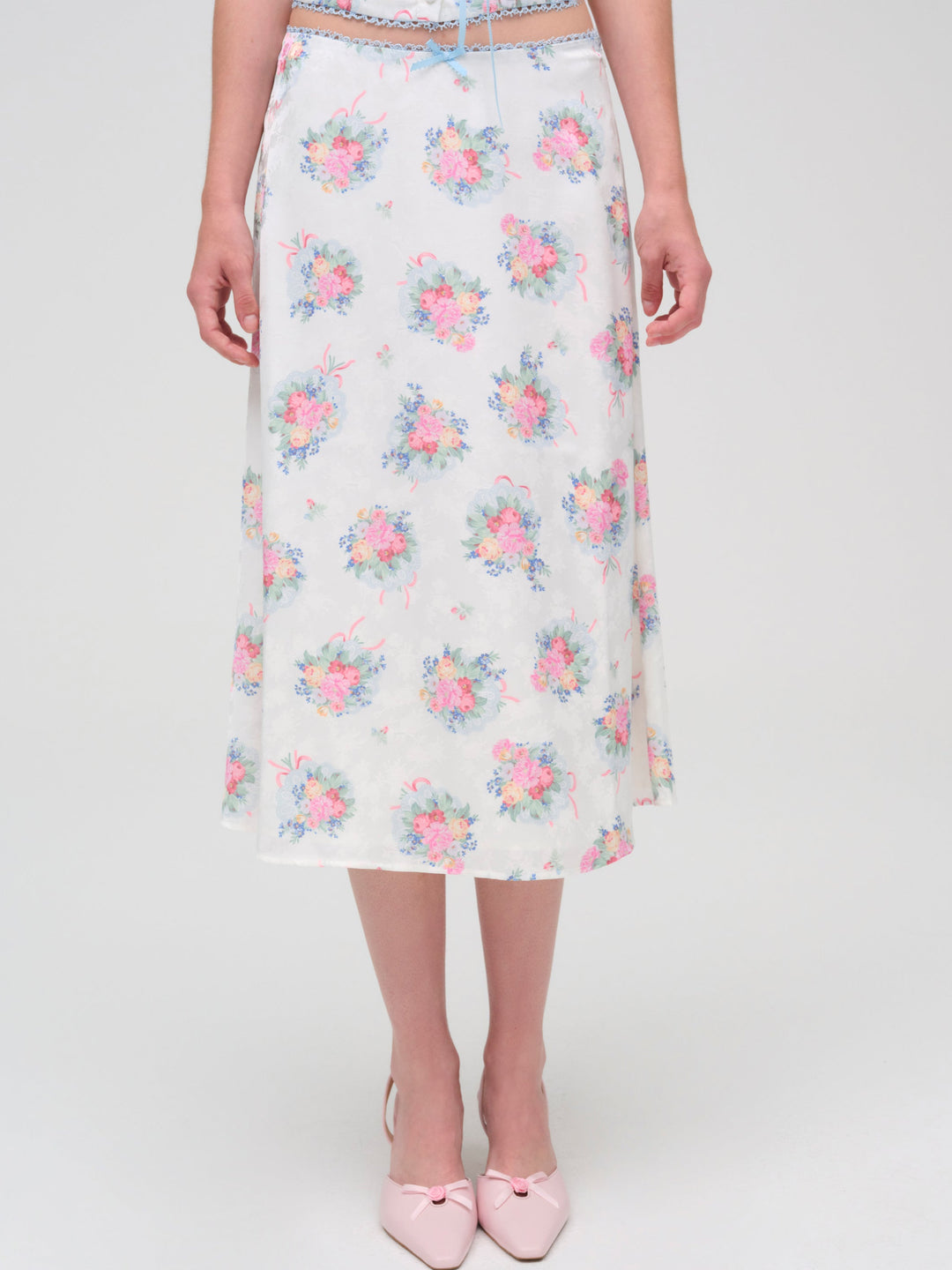 Doily Bouquet Midi Skirt White