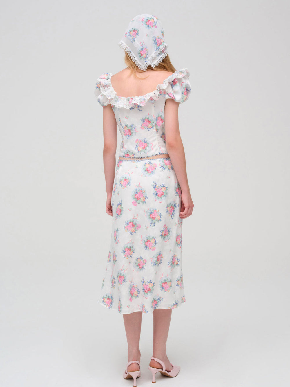 Doily Bouquet Midi Skirt White