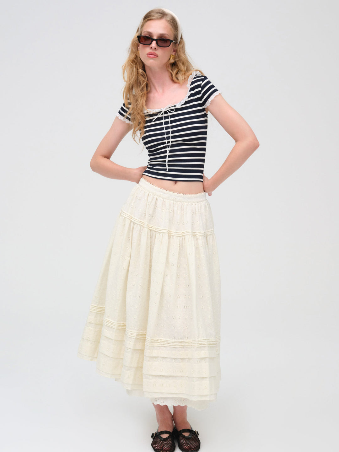 Eyelet Midi Skirt White
