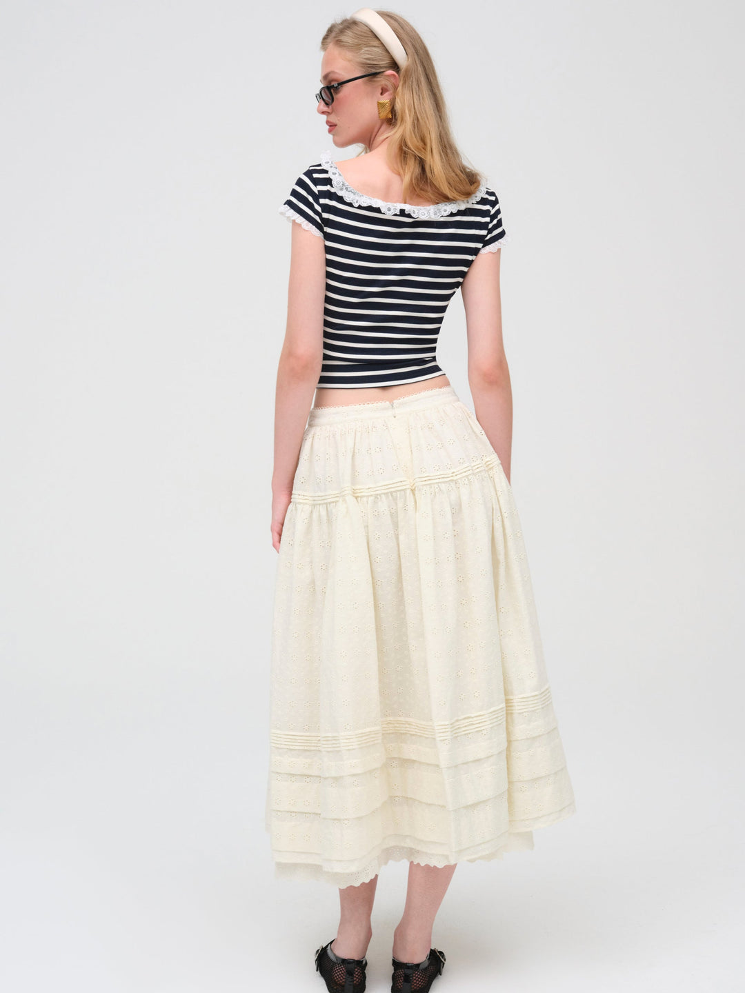 Eyelet Midi Skirt White