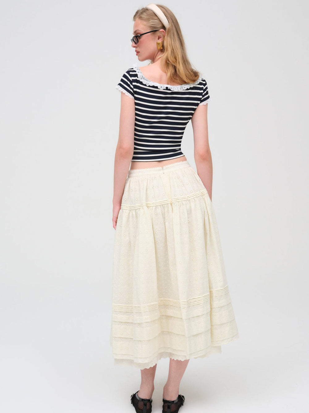 Eyelet Midi Skirt White