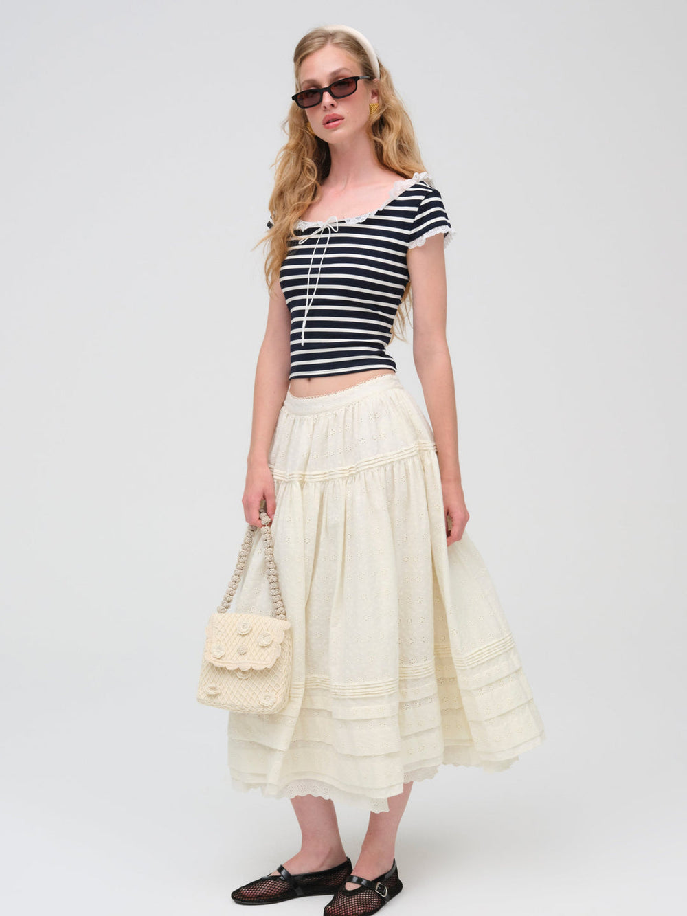 Eyelet Midi Skirt White