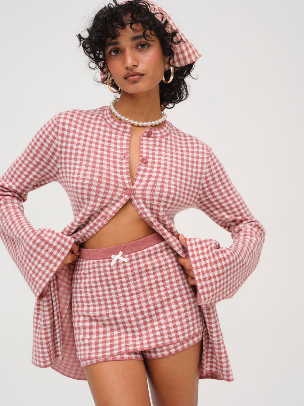Gingham Knit Skort Mauve