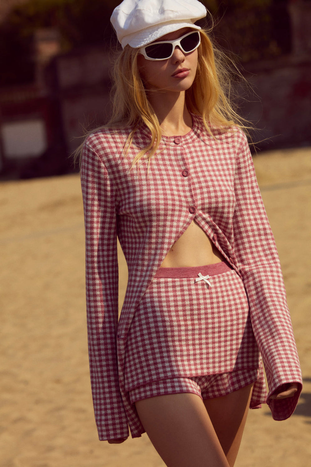 Gingham Knit Skort Mauve