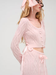 Chenille Cable Knit Mini Skirt Pink