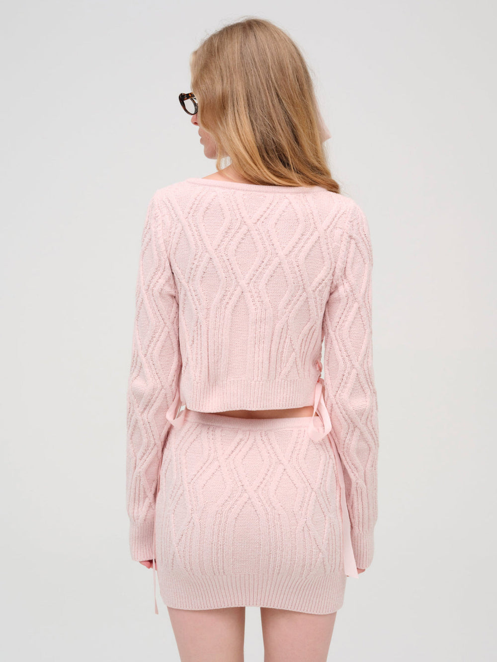 Chenille Cable Knit Mini Skirt Pink