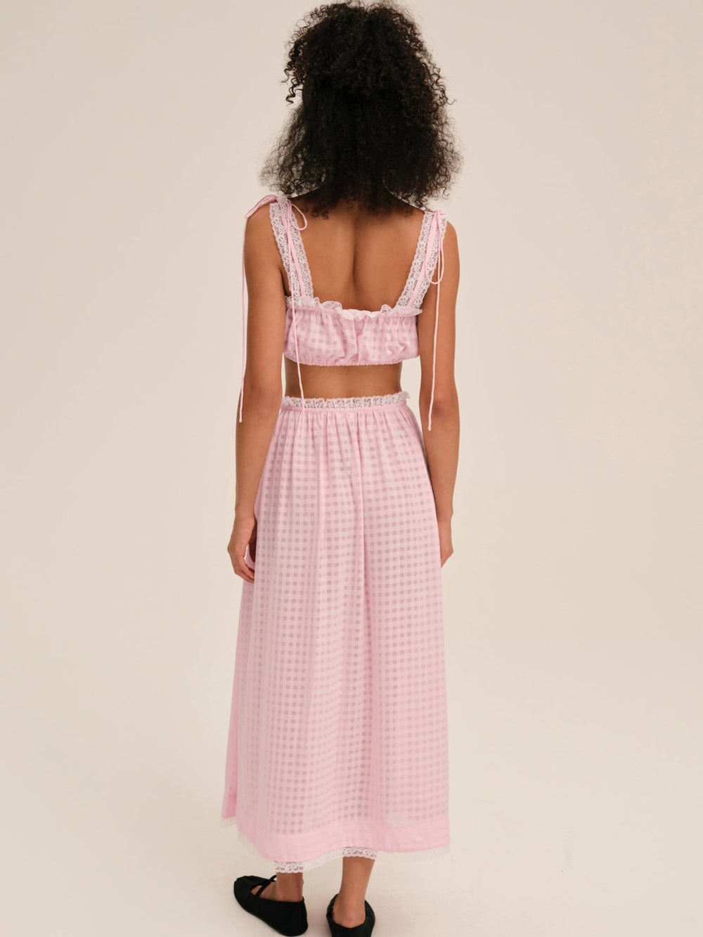 Ginny Gingham Midi Skirt Pink