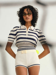 Simona Pointelle Striped Short Navy