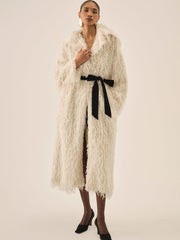 Ruffle Faux Feather Coat Cream
