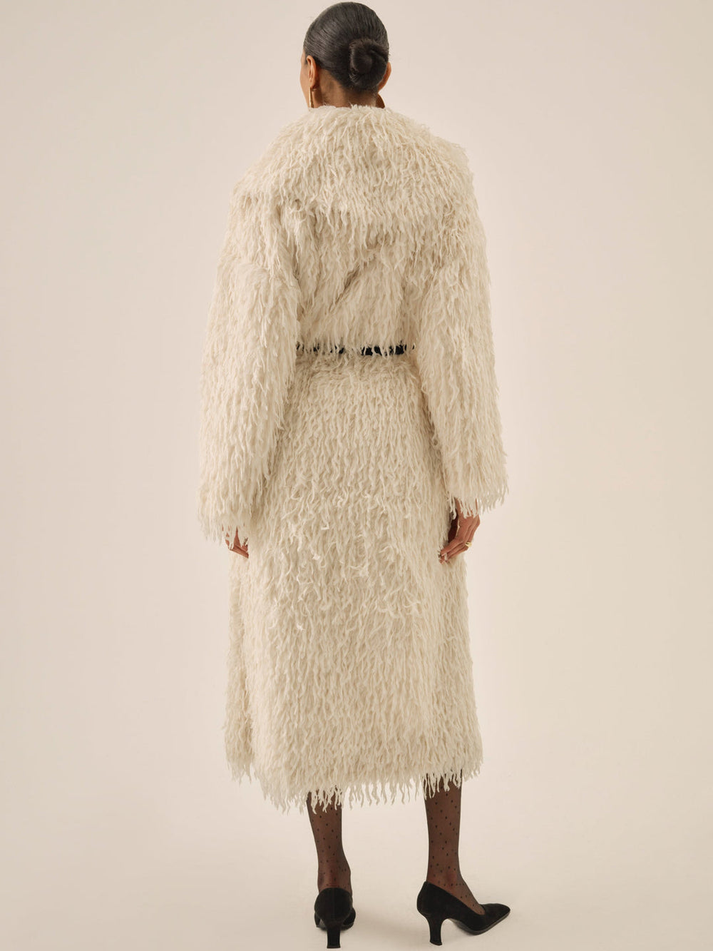 Ruffle Faux Feather Coat Cream