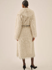 Ruffle Faux Feather Coat Cream