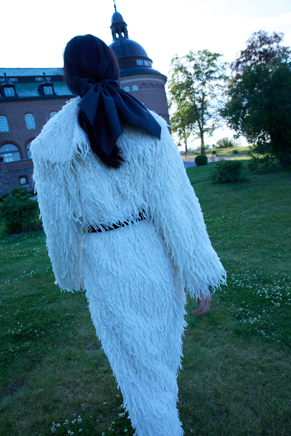 Ruffle Faux Feather Coat Cream