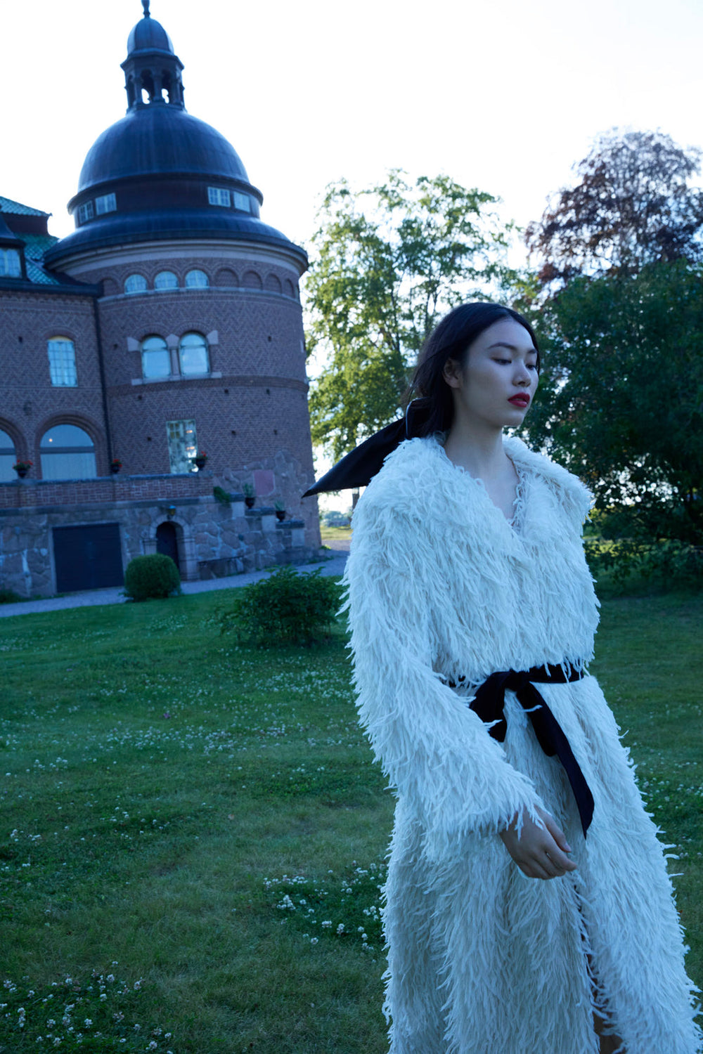 Ruffle Faux Feather Coat Cream