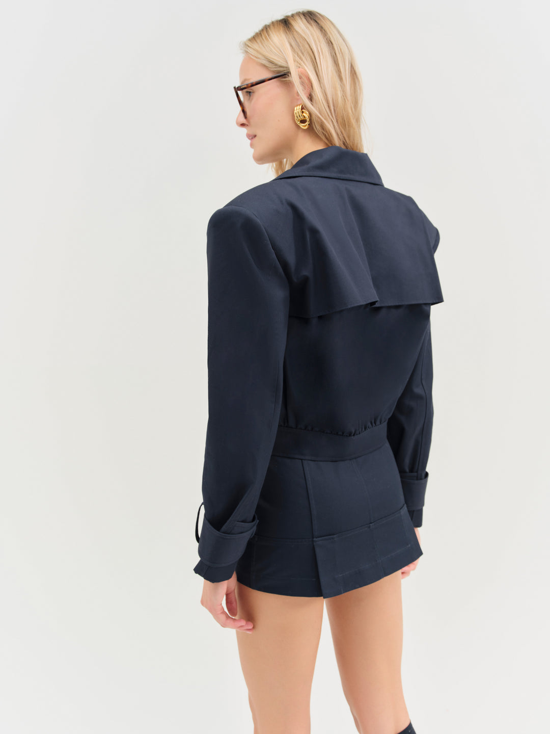 Cotton Twill Cropped Jacket Navy