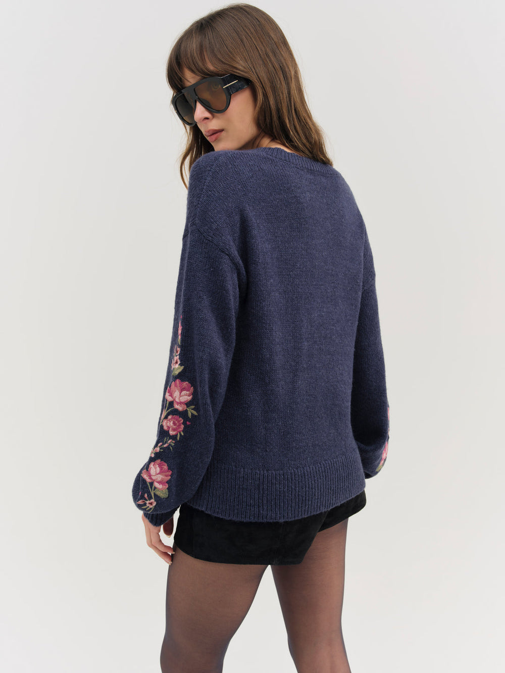 Molly Embroidered Pullover Sweater Navy