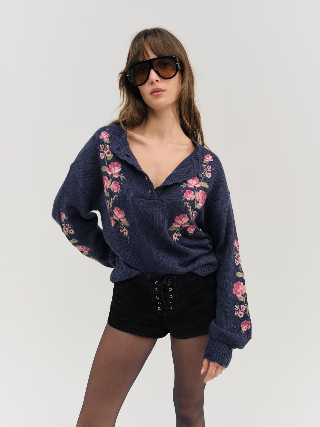 Molly Embroidered Pullover Sweater Navy