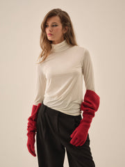 Slouchy Rib Knit Gloves Red