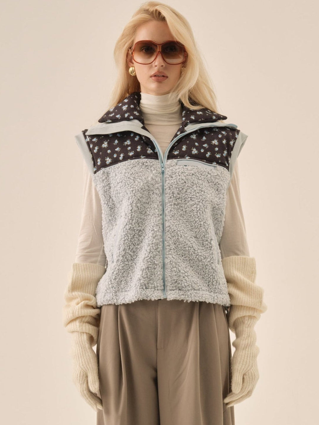 Slouchy Rib Knit Gloves Cream