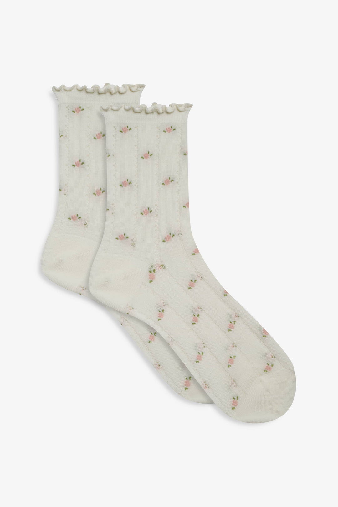 Pointelle Floral Crew Socks Cream