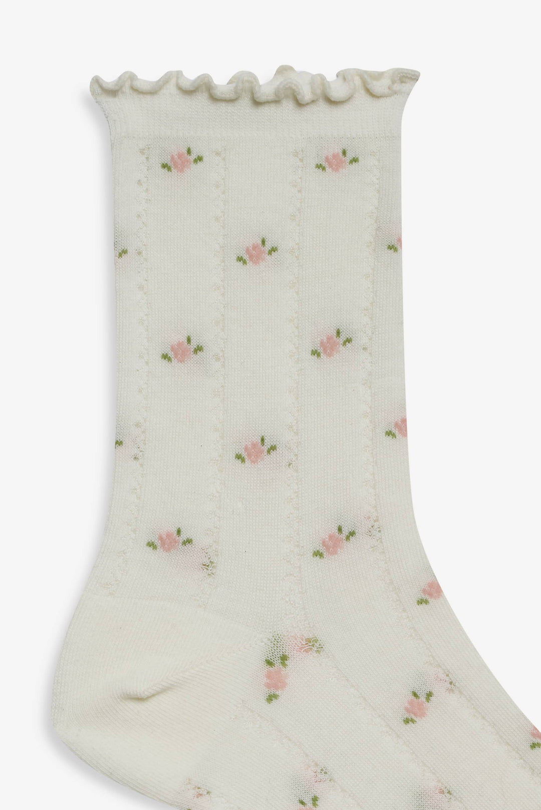 Pointelle Floral Crew Socks Cream