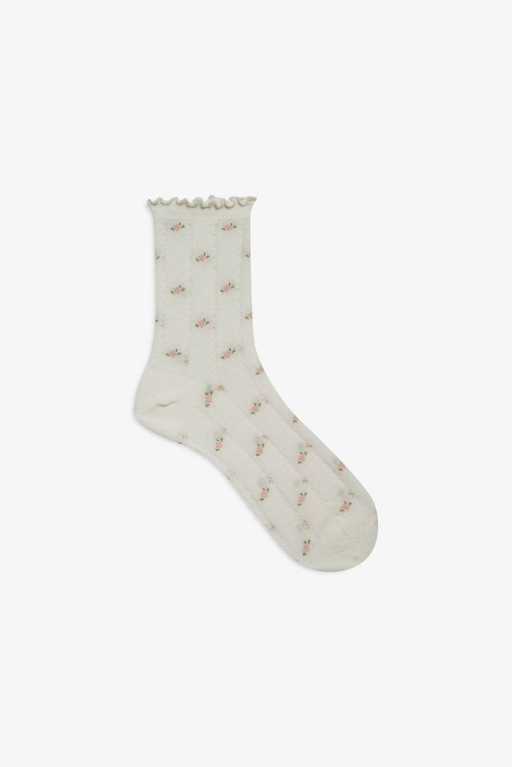 Pointelle Floral Crew Socks Cream