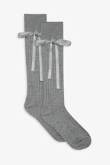Knee-High Bow Socks Grey