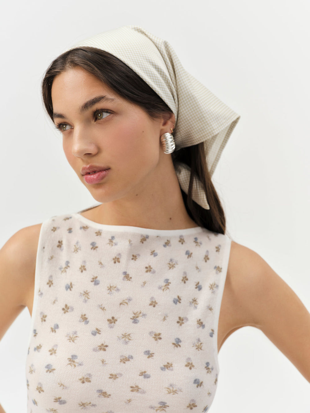 Sandra Gingham Headscarf Tan