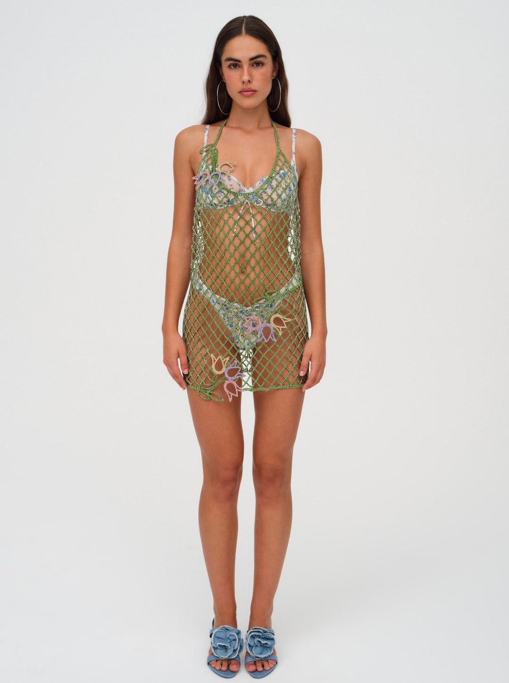 Tulip Grid Rhinestone Dress Green